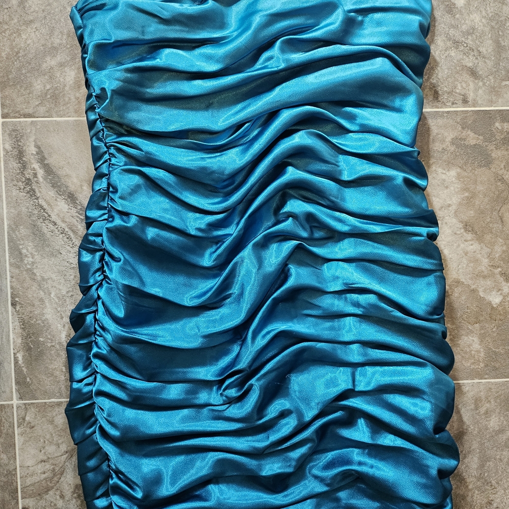 City Studio Teal Satin Pencil Skirt